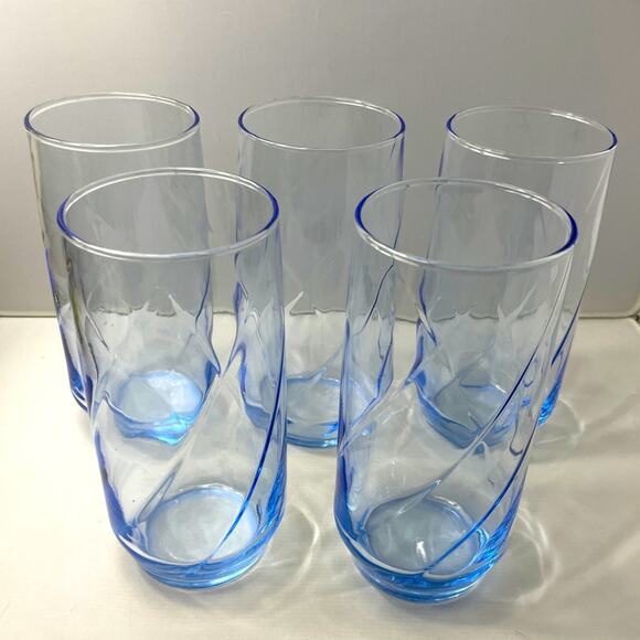 5 Libbey Blue Swirl Flat Tumbler Glasses LRS250Blue‎ 12 oz - Picture 1 of 7